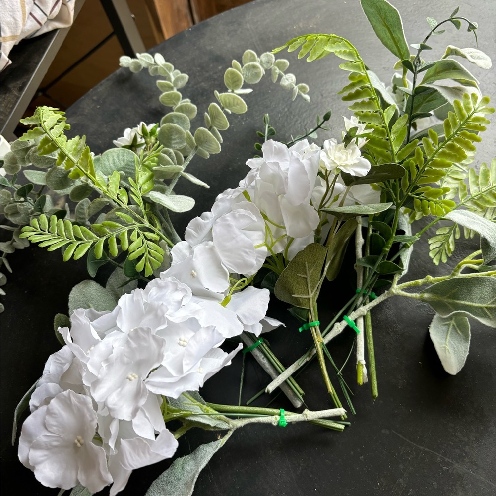 White and Green Faux Floral Accents with Fern Fronds
